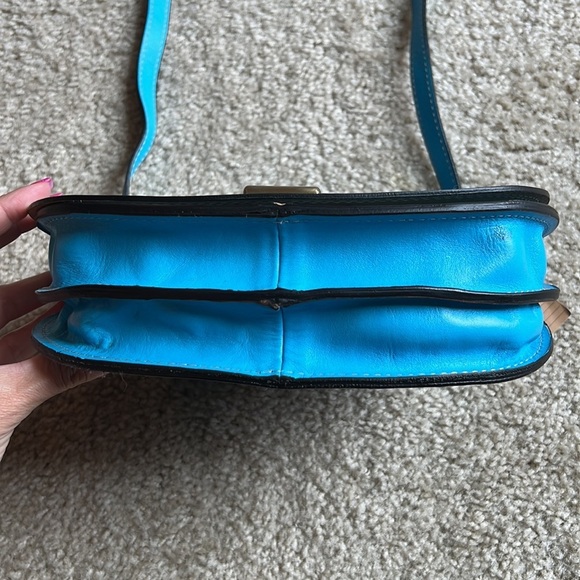 Made in Italy- Leather blue gold hardware crossbody handbag purse adjustable - Picture 4 of 15